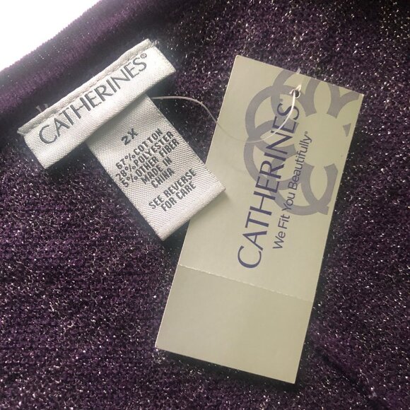 CATHERINES Cascade Open Front Purple Silver Floral Pattern Cardigan Sz 2X NEW - Picture 4 of 4